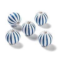 Printed Wood European Beads, Round with Stripe Pattern, Steel Blue, 15.5~16x14.5~15mm, Hole: 4mm(WOOD-Z002-07F)