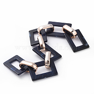 Imitation Gemstone Style Acrylic Handmade Rectangle Link Chains, with Rose Gold Plated CCB Plastic Linking Ring, Dark Blue, 39.37 inch(100cm), Link: 25.5x17.5x2.5mm and 18.5x11.5x4.5mm, 1m/strand(X-AJEW-JB00518-05)
