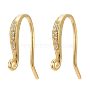 925 Sterling Silver Earring Hooks, Carved with 925, with Cubic Zirconia, Golden, 14x2x2mm, Hole: 1mm, Pin: 0.8mm(STER-K168-108G)