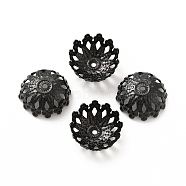 304 Stainless Steel Fancy Bead Caps, Flower, Multi-Petal, Electrophoresis Black, 12.5x12x5mm, Hole: 1mm(STAS-H353-04EB)