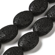 Natural Lava Rock Beads Strands, Dyed, Flat Oval, Black, 18~18.5x14x7mm, Hole: 1.2mm, about 21pcs/strand, 15.16''(38.5~39cm)(G-O126-03A-03)
