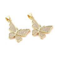 Brass Micro Pave Clear Cubic Zirconia Pendants, Cadmium Free & Lead Free, Butterfly, Real 18K Gold Plated, 29x20x2mm, Hole: 4x3.5mm(ZIRC-P094-12G-RS)