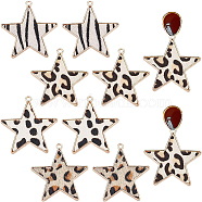 BENECREAT 8Pcs 4 Colors Eco-Friendly Cowhide Leather  Pendants, with Golden Plated Alloy Findings, Star with Leopard Print Pattern, Mixed Color, 36.5x35x2~3mm, Hole: 1.8mm, 2pcs/color(FIND-BC0002-54)