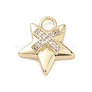 Rack Plating Brass Micro Pave Clear Cubic Zirconia Pendants, Star Charms, Long-Lasting Plated, Cadmium Free & Lead Free, Real 18K Gold Plated, 16x14.5x4mm, Hole: 2.5mm(KK-L155-57G)