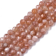 Natural Sunstone Beads Strands, Grade A+, Round, Faceted(64 Facets), 4mm, Hole: 0.7mm, about 99pcs/strand, 15.28 inch(38.8cm)(G-N328-002C)