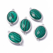Platinum Tone Brass Synthetic Malachite Links connectors, Faceted, Oval, 26.5x15x6mm, Hole: 1~2mm(G-F339-B14)