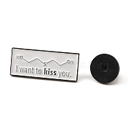 Enamel Pin, Electrophoresis Black Alloy Brooches, Crestive Chemical Formula Badge, Rectangle with Word I Want to Kiss You, 10x25x1.3mm(JEWB-Z003-B05)