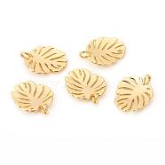 Brass Pendants, Tropical Leaf Charms, Monstera Leaf, Real 18K Gold Plated, 19x15x2mm, Hole: 3x2.5mm(KK-I672-37G)