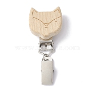 Iron ID Card Clips with Wood Animal, Badge Holder Clip, Fox, 76mm(JEWB-BR00127-03)