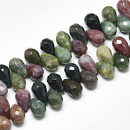 Natural Indian Agate Beads Strands, Top Drilled Beads, Faceted, Teardrop, 9~9.5x6mm, Hole: 0.8mm, about 44pcs/strand, 7.6 inch(G-S357-C02-03)