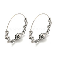 316 Surgical Stainless Steel Hoop Earrings for Women and Men, Antique Silver, Skeleton, 31.5x5.5mm(EJEW-D096-22D-AS)