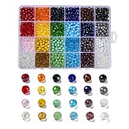 24 Colors Electroplate Glass Beads, Opaque Solid Color, AB Color Plated, Faceted, Rondelle, Mixed Color, 6x5mm, Hole: 1mm, 24 colors, 50pcs/color, 1200pcs/box(EGLA-X0006-04B-6mm)
