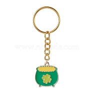 Alloy Enamel Pendant Keychain, with Iron Split Key Rings, Clover, 7.5cm(KEYC-JKC00622-03)