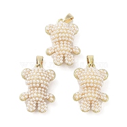 Rack Plating Real 18K Gold Plated Brass with Plastic Imitation Pearl Pendants, Bear Charms, Long-Lasting Plated, Cadmium Free & Lead Free, WhiteSmoke, 20.5x14x9mm, Hole: 3x5mm(KK-G482-02G)