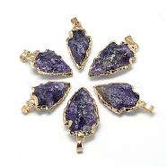 Natural Amethyst Pendants, with Brass Findings, Golden, 25~50x15~25x5~15mm, Hole: 7x4mm(G-Q490-A06)