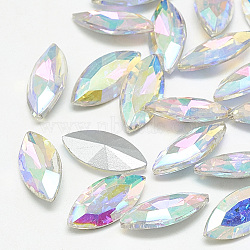Pointed Back Glass Rhinestone Cabochons, Back Plated, Faceted, Horse Eye, Crystal AB, 26.5x13x7mm(RGLA-T083-13x27mm-05)
