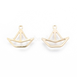 Brass Charms, Nickel Free, Boat, Real 18K Gold Plated, 12.5x14.5x1mm, Hole: 1.2mm(X-KK-F841-07G)