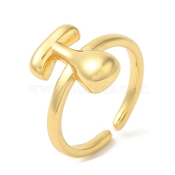 Brass Open Cuff Rings, for Women, Lead Free & Cadmium Free, Real 18K Gold Plated, Letter T, 10mm, Adjustable(RJEW-U008-06T-G)