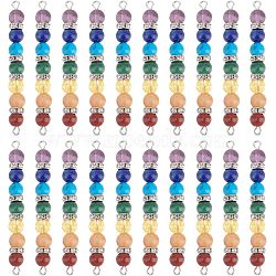 HOBBIESAY 20Pcs Chakra Natural & Synthetic Gemstone Connector Charms, with Platinum Tone Brass Crystal Rhinestone Findings, Round, 55x6~6.5mm, Hole: 2~2.5mm(FIND-HY0001-32)