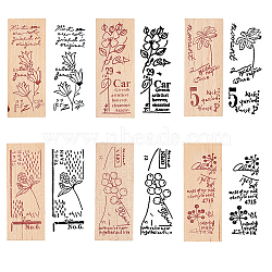 Olycraft Wooden Stamps, with Rubber, Rectangle with Flower Pattern, Flower Pattern, 55x22x19mm, 5pattern, 1pc/pattern, 5pcs/set(AJEW-OC0001-66B)