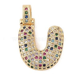 Brass Micro Pave Cubic Zirconia Pendants, Real 18K Gold Plated, Letter U, 23x20x6mm, Hole: 5x3mm(ZIRC-P121-01G-U)