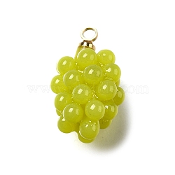 Grape Brass Acrylic Pendants, Lead Free & Cadmium Free, Rack Plating, Long-Lasting Plated, Golden, Yellow Green, 18x10.5x10mm, Hole: 1.6mm(OACR-R006-05G-06)