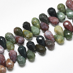Natural Indian Agate Beads Strands, Top Drilled Beads, Faceted, Teardrop, 9~9.5x6mm, Hole: 0.8mm, about 44pcs/strand, 7.6 inch(G-S357-C02-03)