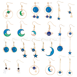 12 Pairs 12 Style Moon & Planet & Star & Spaceman Enamel Asymmetrical Earrings Set, Alloy Long Dangle Earrings for Women, Mixed Color, 28~103mm, Pin: 0.5~0.7mm, 1 Pair/style(EJEW-AN0002-12)