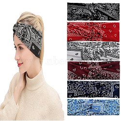 Flower Pattern Cloth Stretch Elastic Yoga Cross Headbands, Athletic Headbands for Women Girls, Mixed Color, 80x250mm(OHAR-H002-01)