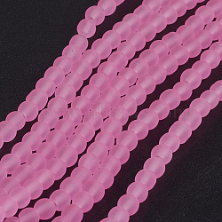 Transparent Glass Beads Strands, Frosted, Round, Pearl Pink, 4mm, Hole: 1.3~1.6mm, about 200pcs/strand, 31.4 inch(X-GLAA-S031-4mm-20)