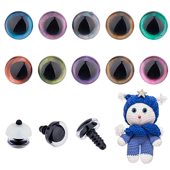 40 Sets 10 Colors Plastic Doll Craft Eyes, Safety Eyes, with Spacer and Coro Cabochon, for Doll Making, Flat Round, Mixed Color, 20x16mm, 4 sets/color