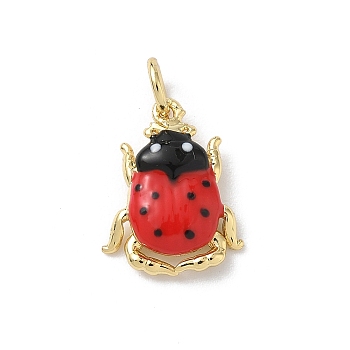 Insect Themes Brass Enamel Pendants, Rack Plating, Cadmium Free & Lead Free, Long-Lasting Plated, with Jump Ring, Real 18K Gold Plated, Ladybug, 14.5x11.5x4mm, Hole: 3.5mm