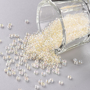 11/0 FGB Grade A Transparent Glass Seed Beads, Inside Color, AB Color Plated, Light Goldenrod Yellow, 2.3x1.5mm, Hole: 1mm, about 5380/50g