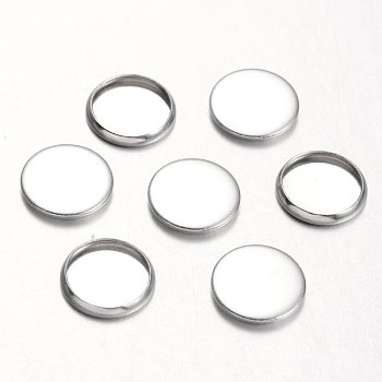 Stainless Steel Plain Edge Bezel Cups, Cabochon Settings, Flat Round, Stainless Steel Color, Tray: 10mm, 12x2mm