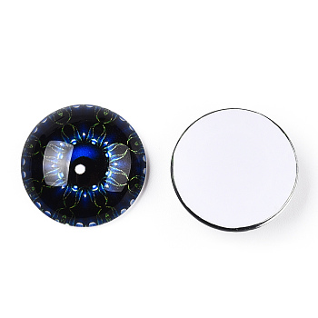 Glass Cabochons, Half Round with Eye, Kaleidoscope, Prussian Blue, 20x6.5mm