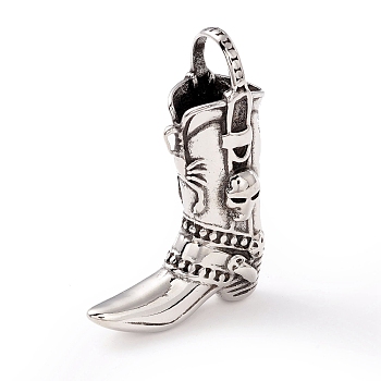 Tibetan Style 304 Stainless Steel Pendants, Boot, Antique Silver, 45.5x32x14.5mm, Hole: 10x10mm