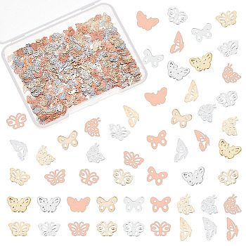 600Pcs 12 Style Brass Cabochons, Nail Art Decoration Accessories for Women, Butterfly, Platinum & Golden, 4~7x3~5x0.1mm, 50pcs/style