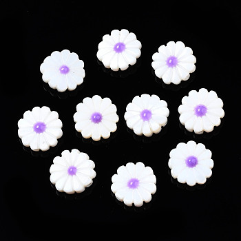 Natural Freshwater Shell Beads, with Enamel, Flower, Blue Violet, 12x4mm, Hole: 0.9mm