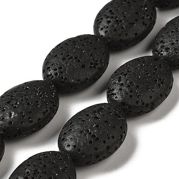 Natural Lava Rock Beads Strands, Dyed, Flat Oval, Black, 18~18.5x14x7mm, Hole: 1.2mm, about 21pcs/strand, 15.16''(38.5~39cm)