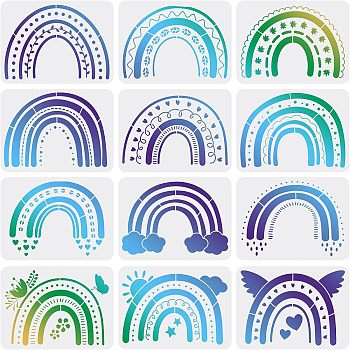Plastic Reusable Drawing Painting Stencils Templates Sets, for Painting on Scrapbook Fabric Canvas Tiles Floor Furniture Wood, Rainbow Pattern, 21x29.7cm, 12pcs/set