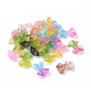 Two Tone Frosted Transparent Acrylic Beads, Bowknot, Mixed Color, 23~23.5x31~32x9mm, Hole: 2.5mm