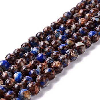 Assembled Synthetic Lapis Lazuli and Bronzite Beads Strands, Round, 8mm, Hole: 1.2mm, about 48pcs/strand, 15.75''(40cm)