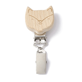 Iron ID Card Clips with Wood Animal, Badge Holder Clip, Fox, 76mm