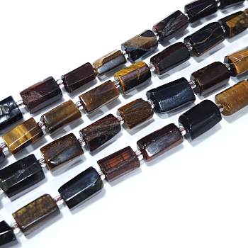 Natural Tiger Eye Dyed Beads Strands, with Seed Beads, Faceted, Column, 12~13x6~8x6~8mm, Hole: 1mm, about 28pcs/strand, 15.55''~15.75'(39.5~40cm)