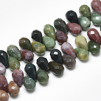 Natural Indian Agate Beads Strands, Top Drilled Beads, Faceted, Teardrop, 9~9.5x6mm, Hole: 0.8mm, about 44pcs/strand, 7.6 inch