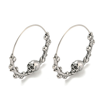 316 Surgical Stainless Steel Hoop Earrings for Women and Men, Antique Silver, Skeleton, 31.5x5.5mm