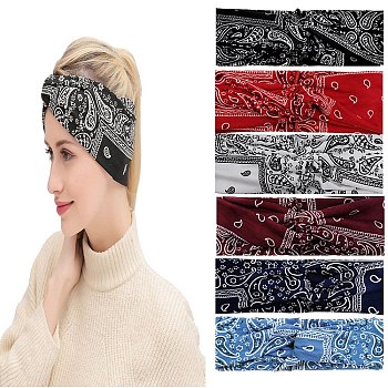 Flower Pattern Cloth Stretch Elastic Yoga Cross Headbands, Athletic Headbands for Women Girls, Mixed Color, 80x250mm
