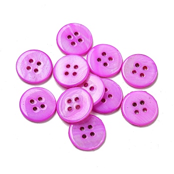 Freshwater Shell Buttons, 4-Hole, Flat Round, Magenta, 14x1.7~2.2mm, Hole: 1.6mm