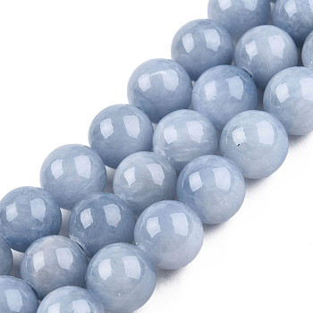 Natural Dyed Yellow Jade Beads Strands, Round, Light Steel Blue, 8.5mm, Hole: 1mm, about 40pcs/strand, 15.55 inch(39.5cm)