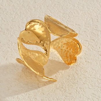 304 Stainless Steel Cuff Bangles for Women, Heart, Real 18K Gold Plated, Inner Diameter: 2-1/4 inch(5.65cm)